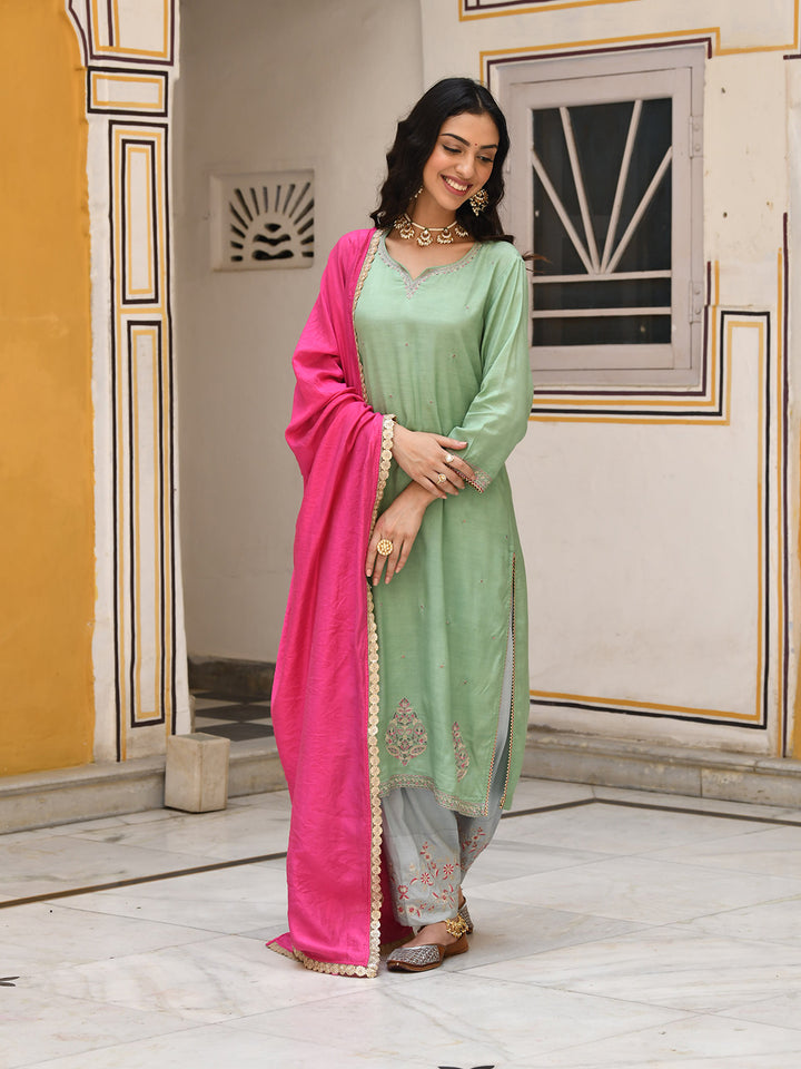 Light Green Embroidered Designer Salwar Suit Set
