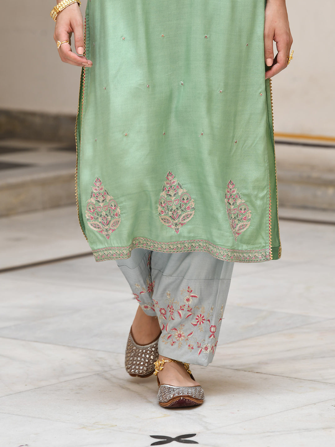 Light Green Embroidered Designer Salwar Suit Set