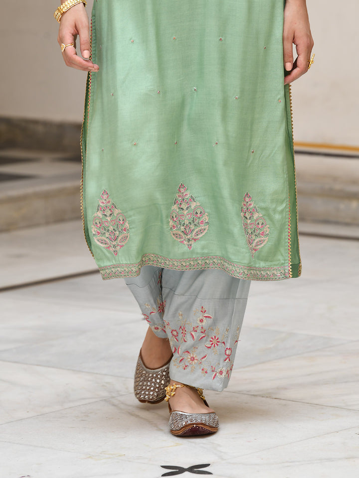 Light Green Embroidered Designer Salwar Suit Set