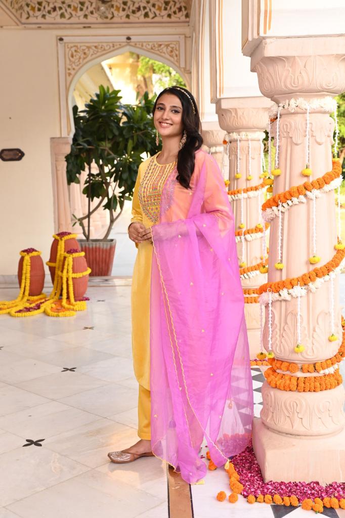 Yellow Embroidered Designer Festive Straight Kurta Pant Set With Dupatta