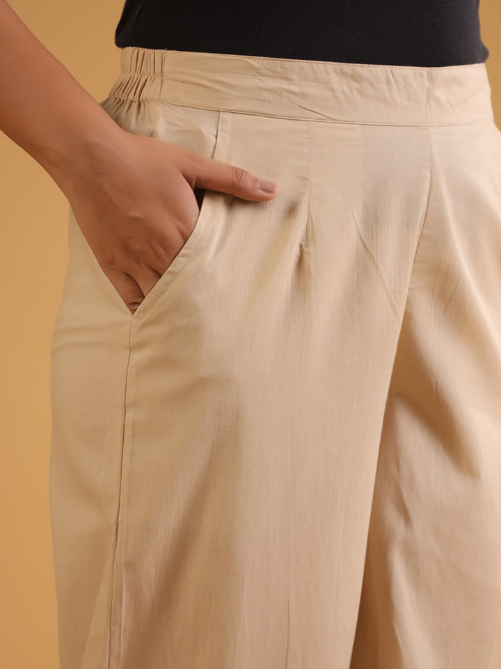 Beige Cotton Solid Patiala Pant