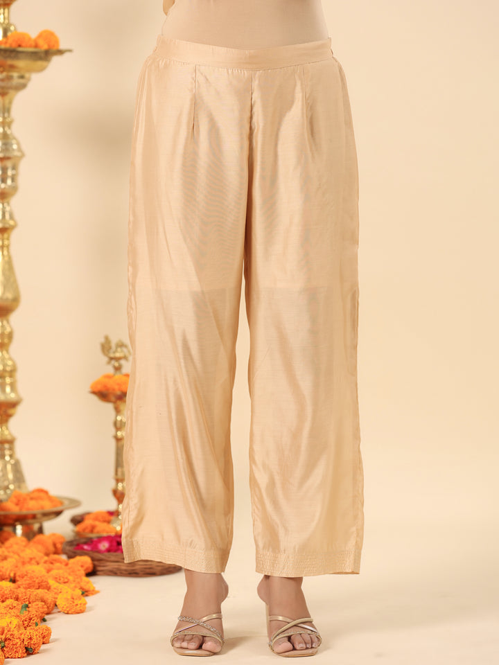 Beige Chanderi Floral Print Zari Work A-Line Kurta Ethnic Jacket Palazzo With Dupatta