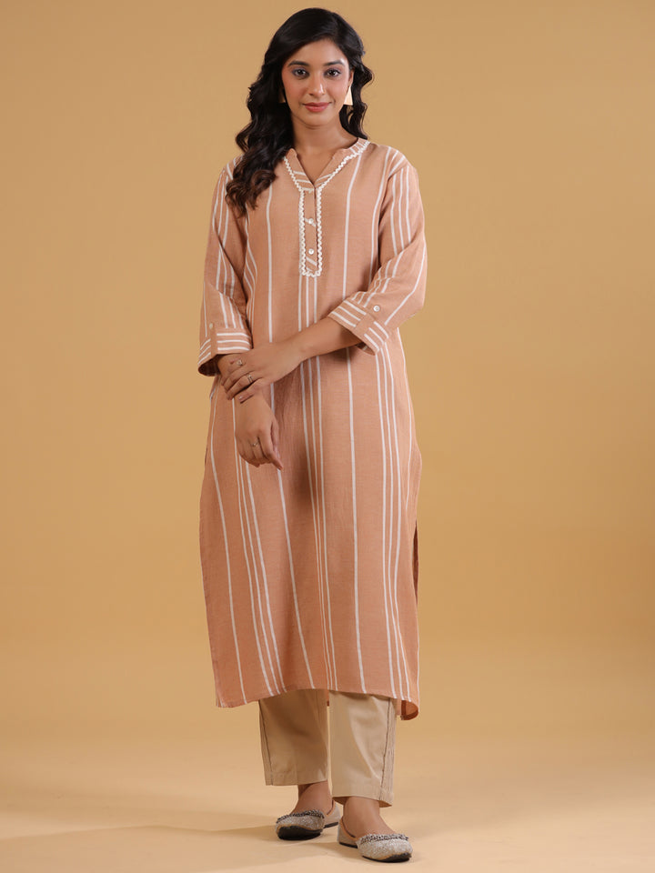 Beige Yarn Dyed Striped Kurta