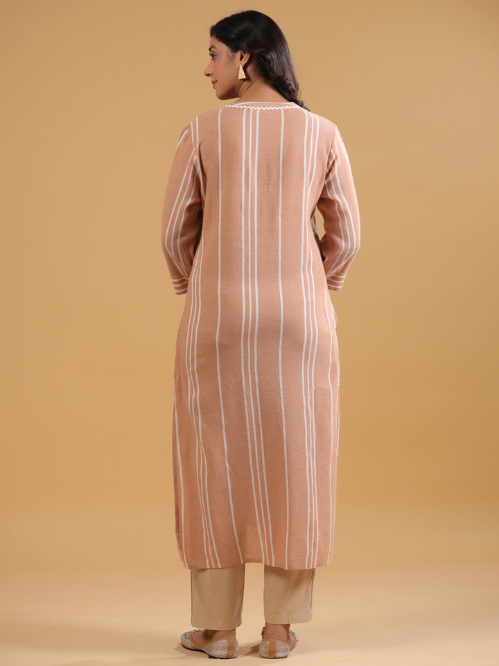 Beige Yarn Dyed Striped Kurta