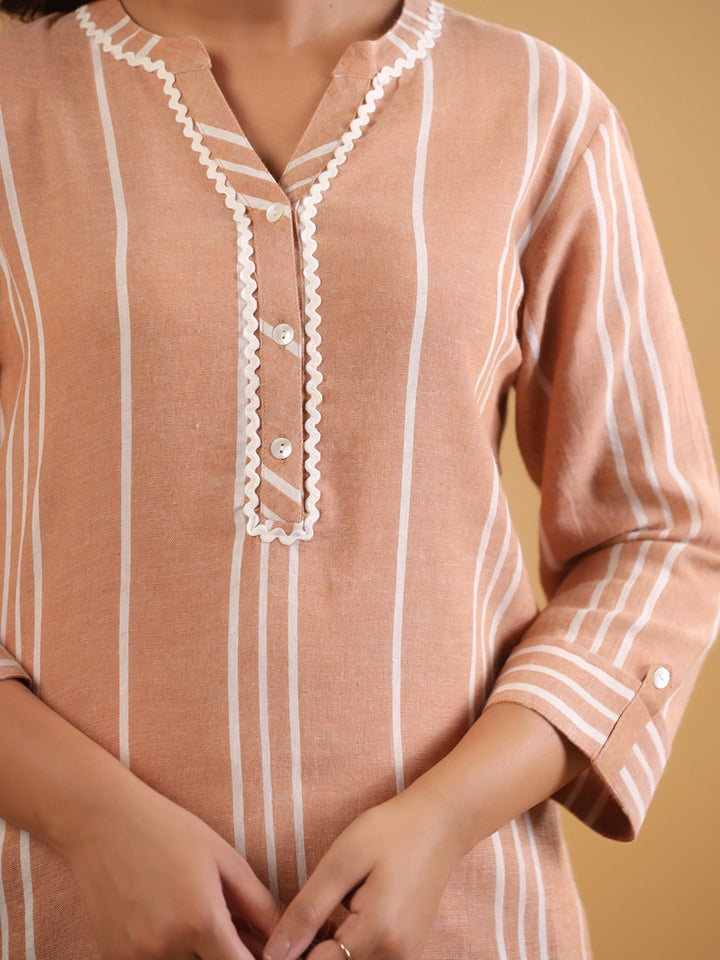 Beige Yarn Dyed Striped Kurta