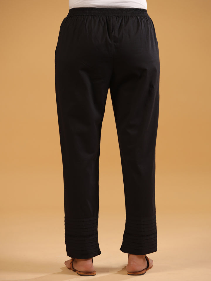 Black Cotton Pintuck Detailed Pant