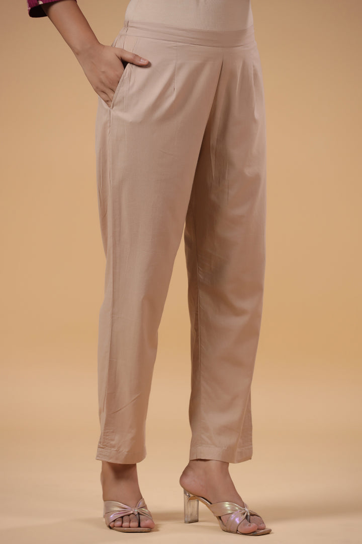 Wine Cotton Printed Mandarin Collar Kurta Pant Set