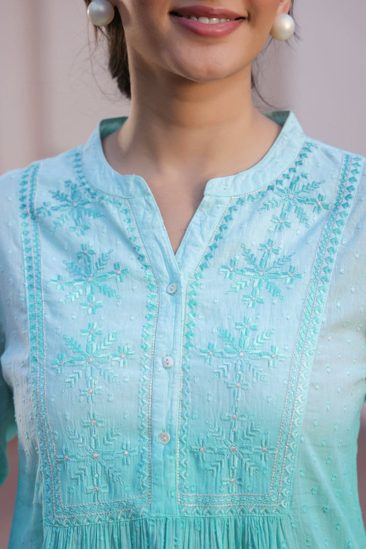 Ombre Cotton Dobby Embroidered Top