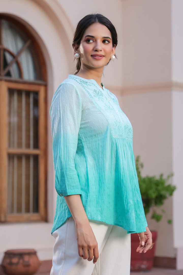 Ombre Cotton Dobby Embroidered Top
