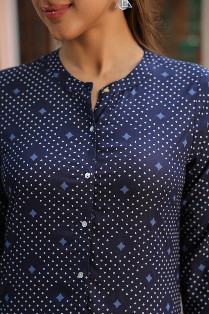Blue Viscose Rayon Printed Kurta