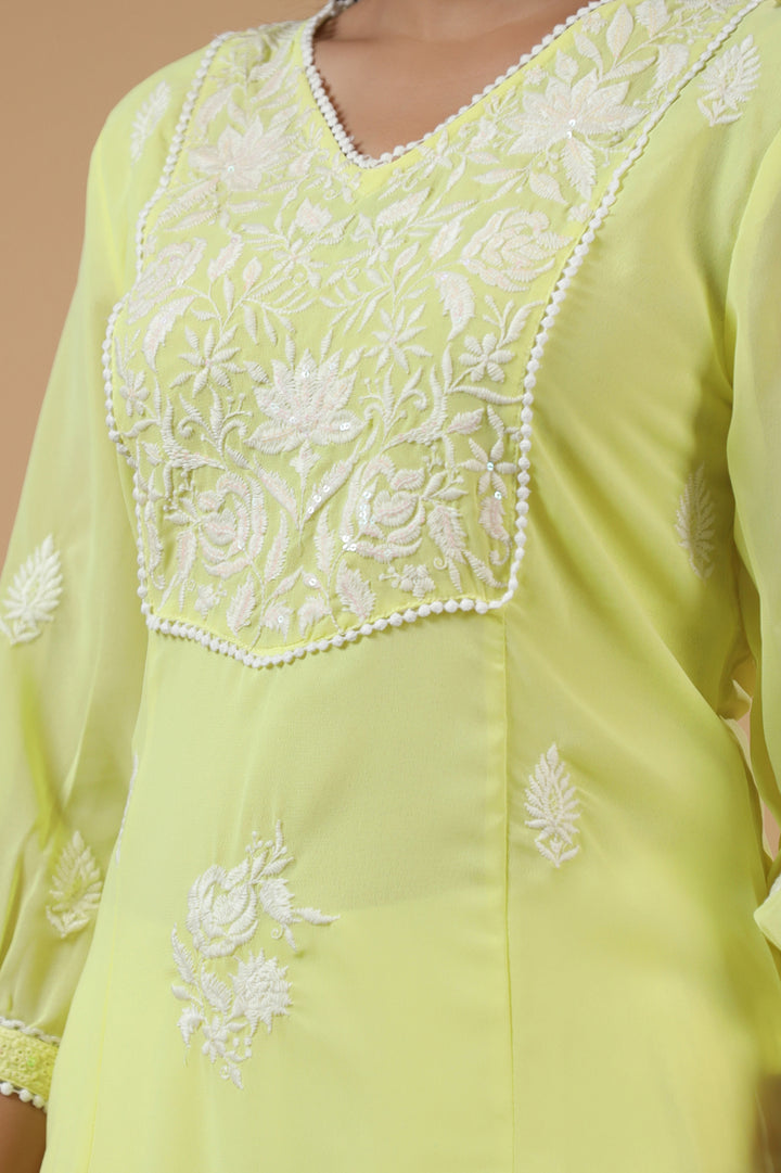 Yellow Georgette Embroidered Detailed Straight Kurta
