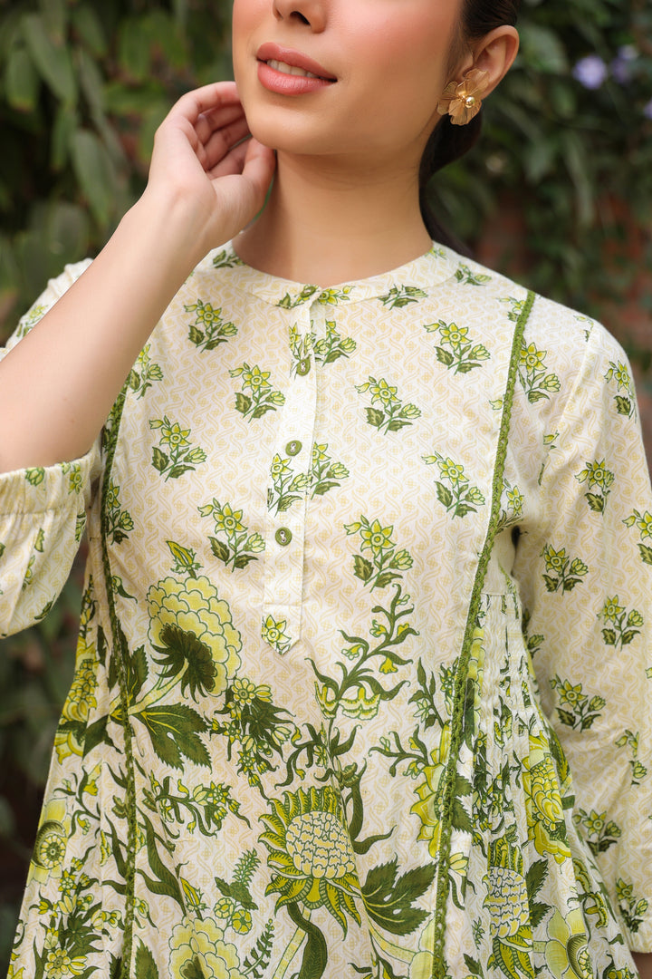 Green Cotton Floral Printed Top