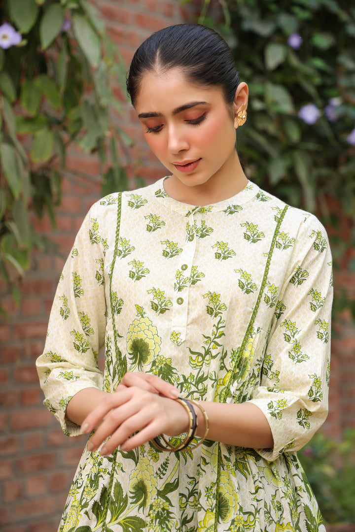 Green Cotton Floral Printed Top
