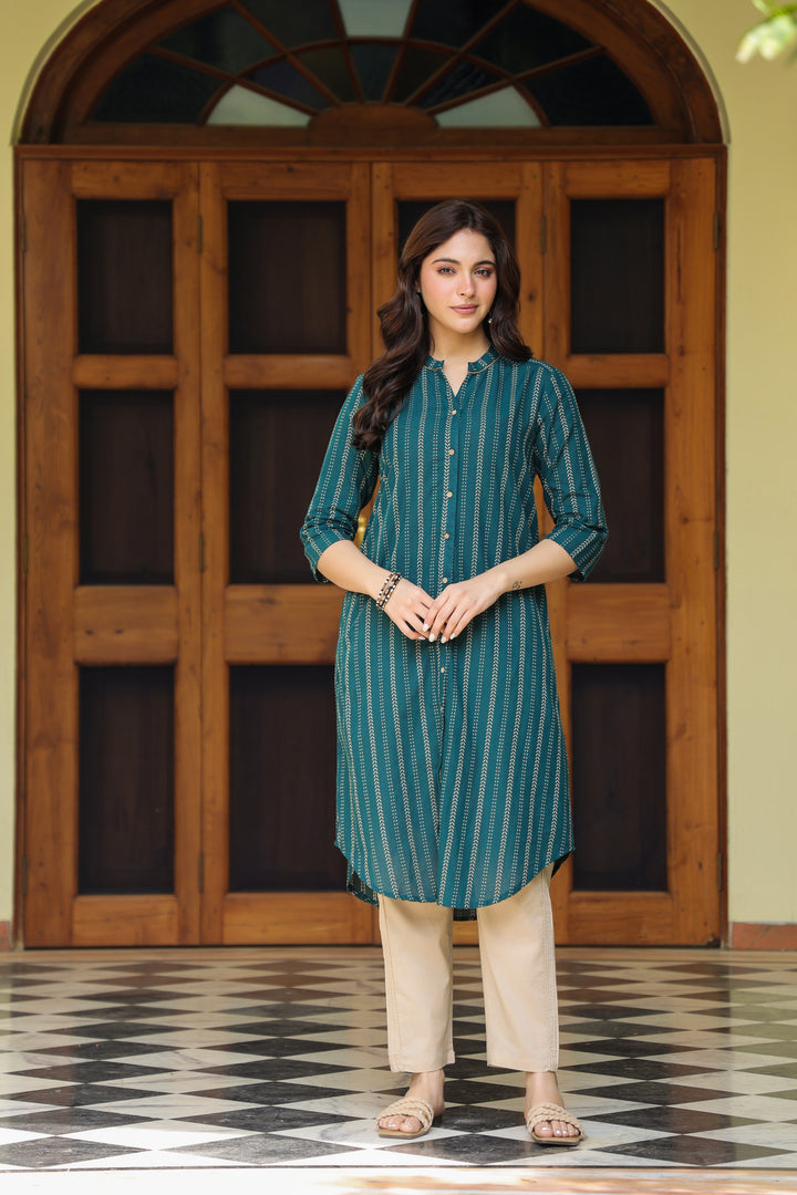 Green Yarn Dyed Straight Kurta