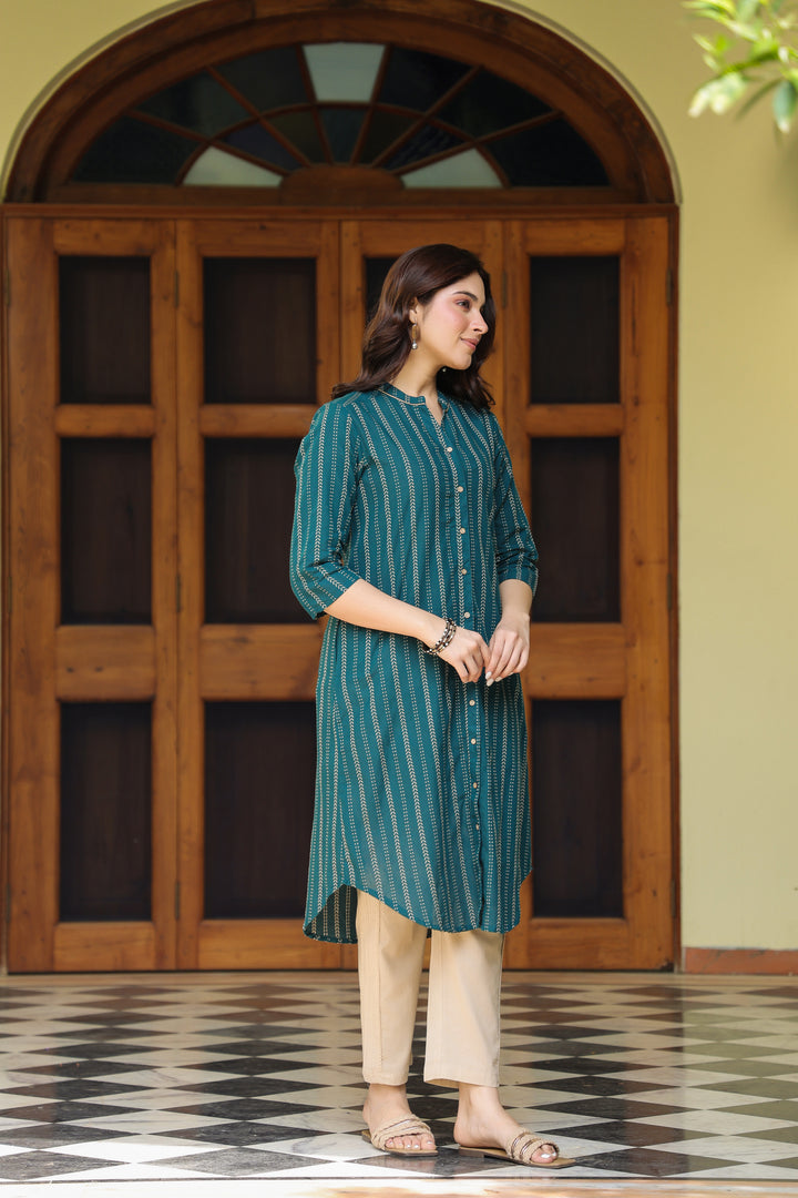 Green Yarn Dyed Straight Kurta