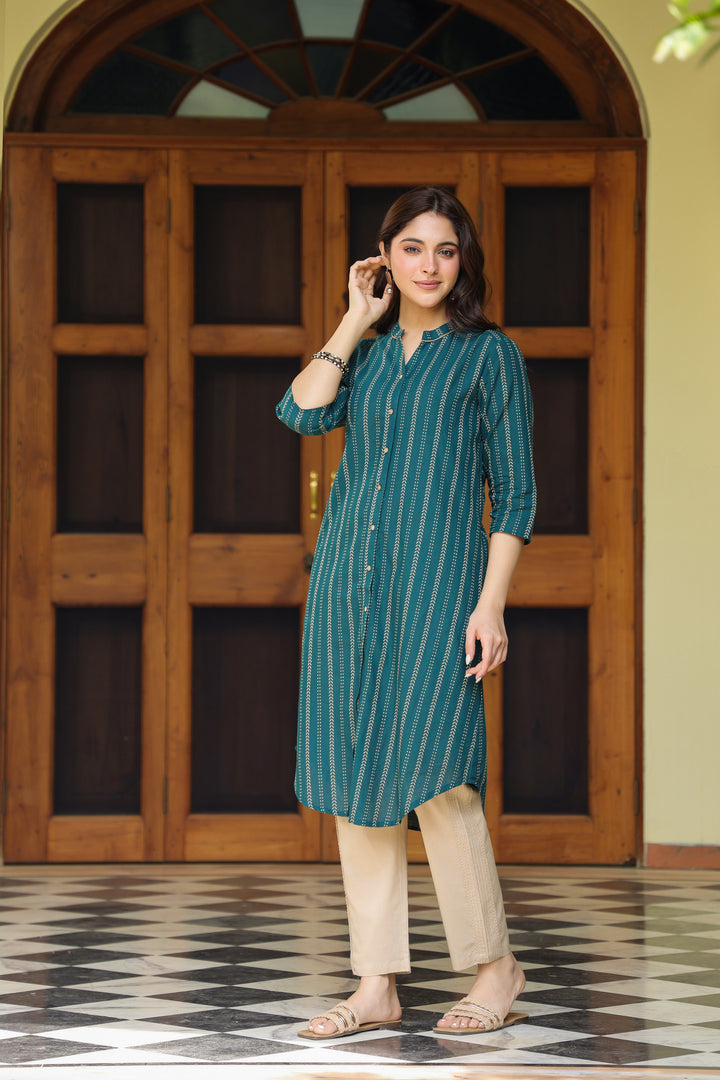 Green Yarn Dyed Straight Kurta