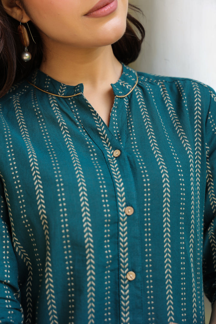 Green Yarn Dyed Straight Kurta