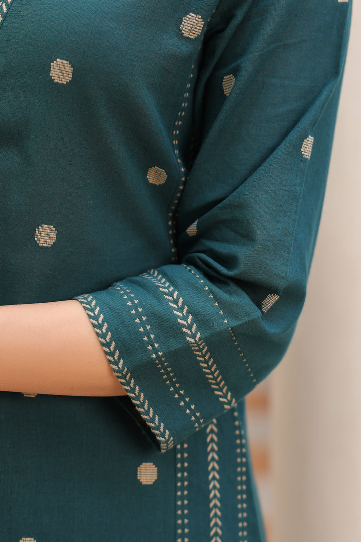 Green Cotton Printed Kurta Pant Set