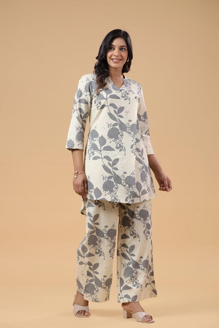 Grey Cotton Printed Co-Ord Set