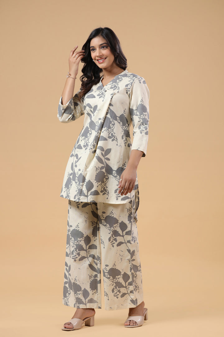 Grey Cotton Printed Co-Ord Set