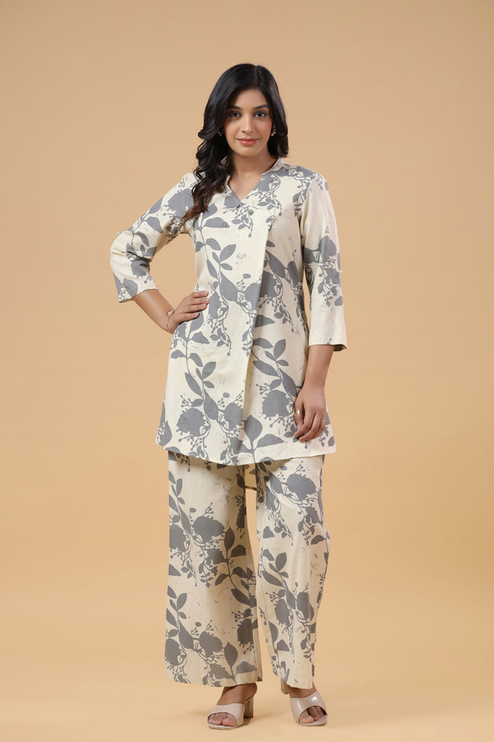 Grey Cotton Printed Co-Ord Set