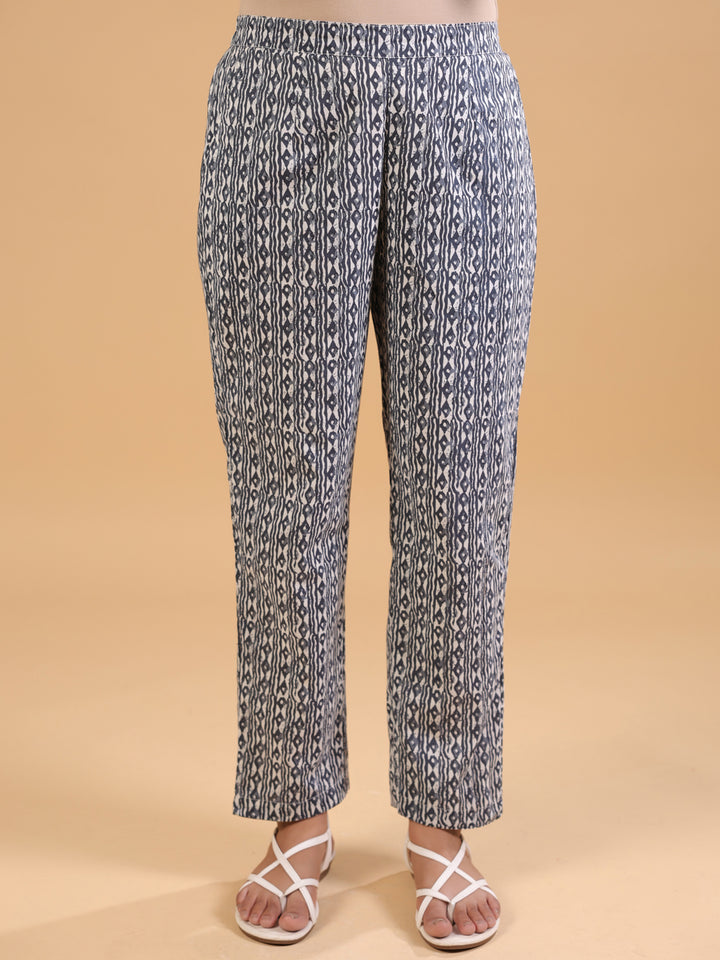 Grey Cotton Printed Shirt Collar Kurta Pant Set