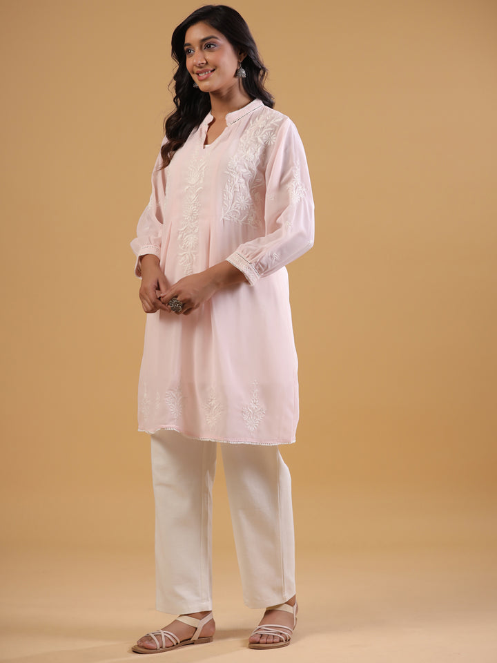 Light Pink Embroidered Top With Spaghetti
