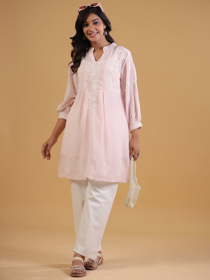 Light Pink Embroidered Top With Spaghetti