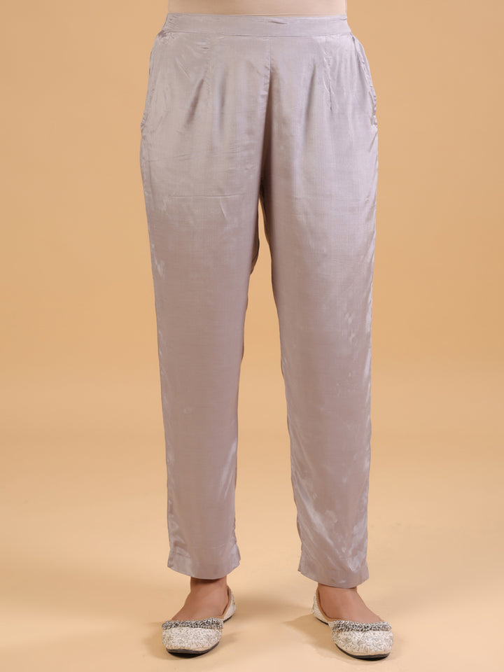 Lavender Rayon Embellished Gathered Kurta Pant Set