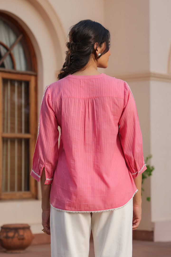 Pink Cotton Dobby Applique Top