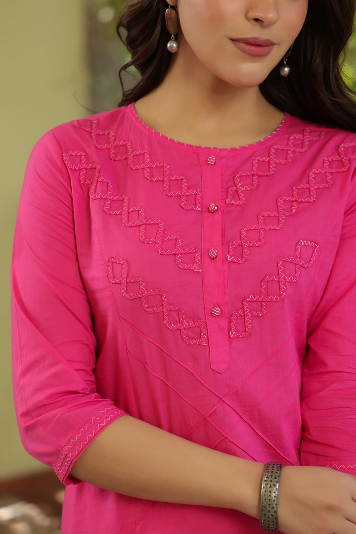 Pink Cotton Pintuck Detailed Kurta