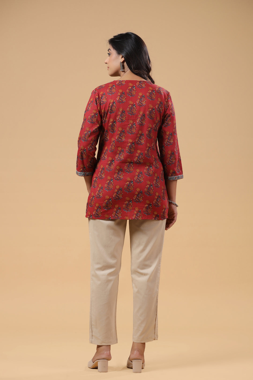 Red Cotton Floral Printed Top
