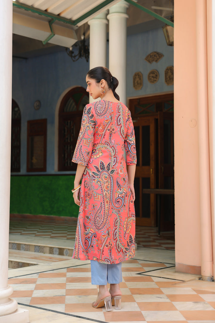 Multicolor Viscose Rayon Printed Kurta Pant Set