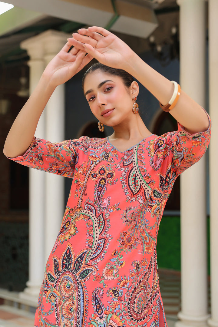 Multicolor Viscose Rayon Printed Kurta Pant Set