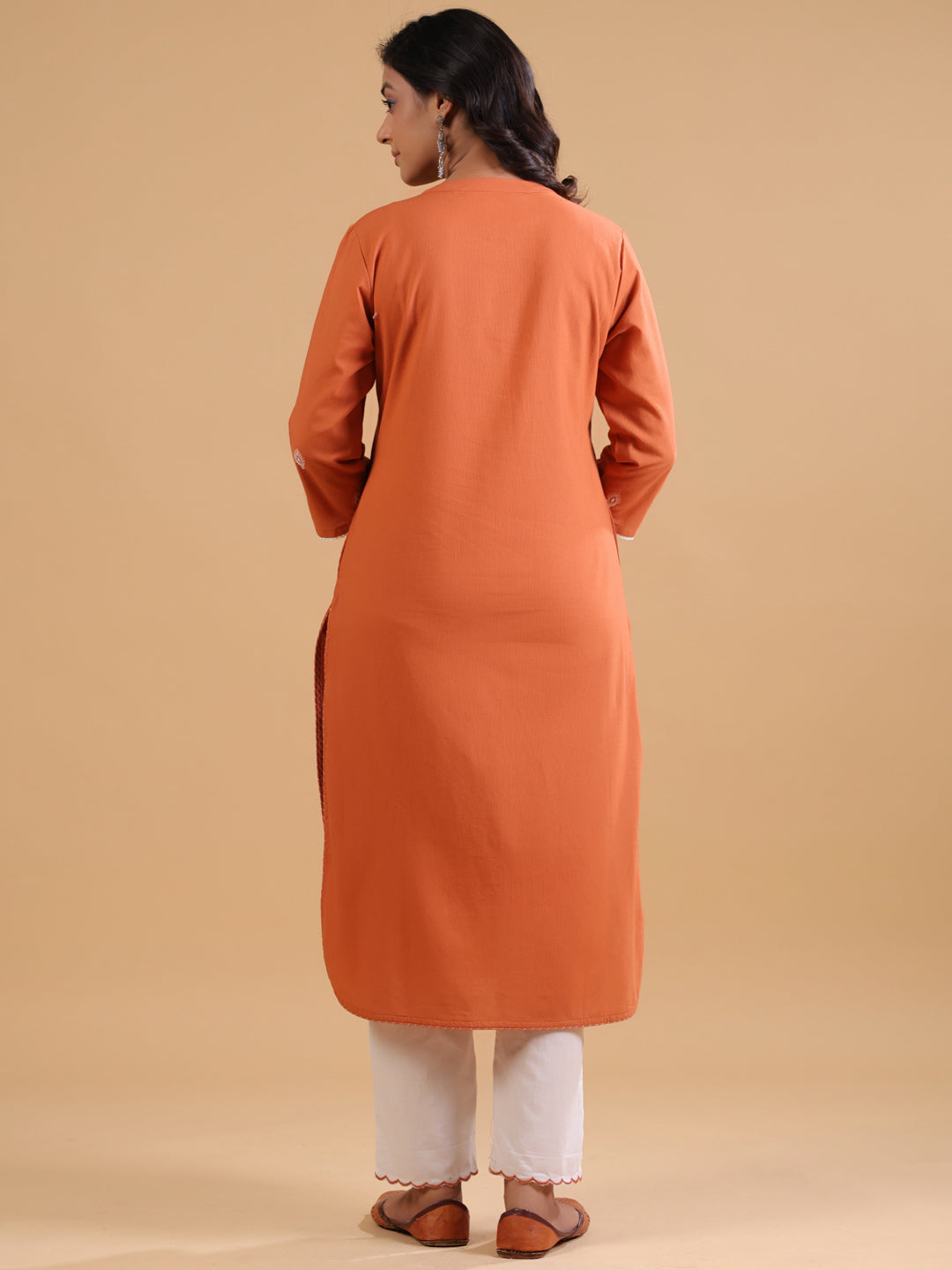 Rust Cotton Embroidered Kurta Pant Set