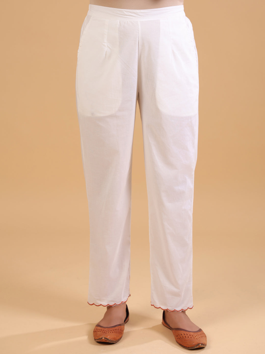 Rust Cotton Embroidered Kurta Pant Set