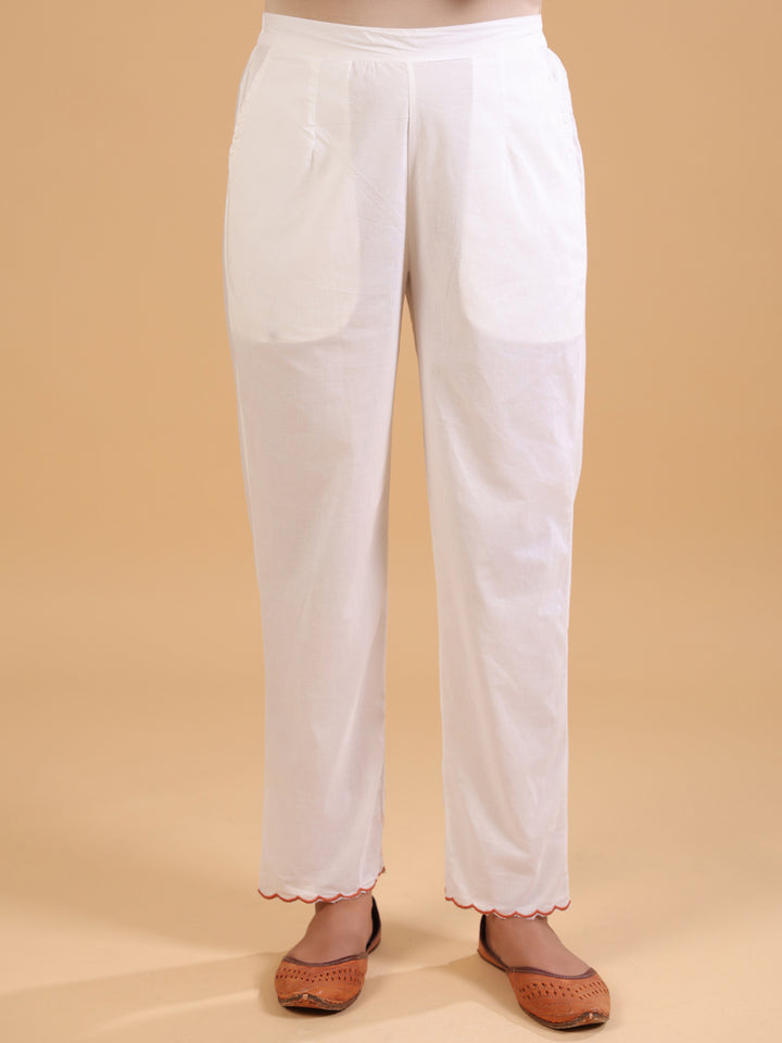 Rust Cotton Embroidered Kurta Pant Set