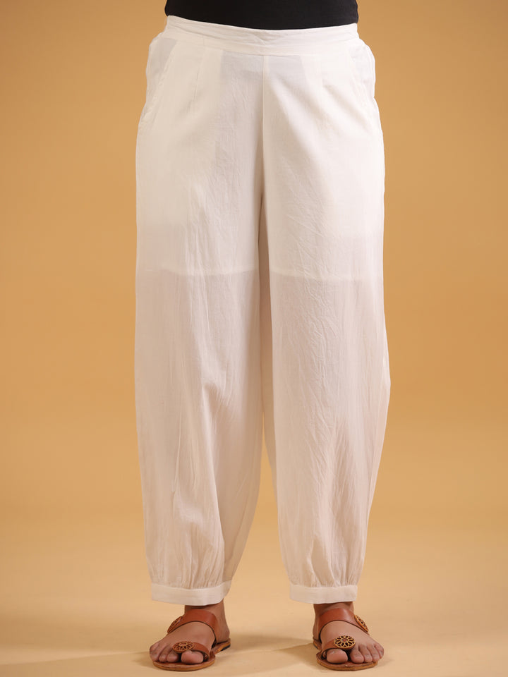 White Cotton Solid Patiala Pant