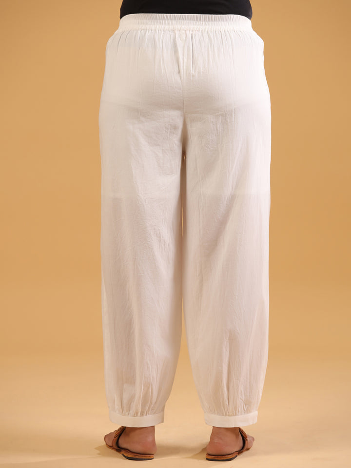 White Cotton Solid Patiala Pant