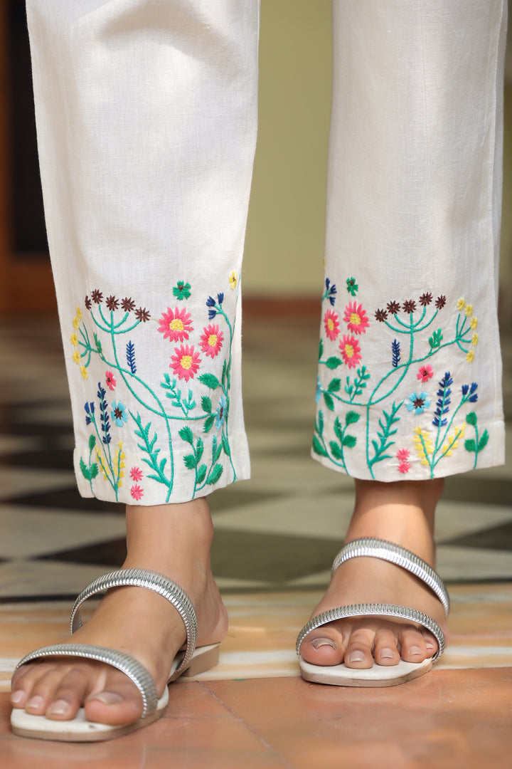 White Cotton Embroidered Designer Co-ord Set