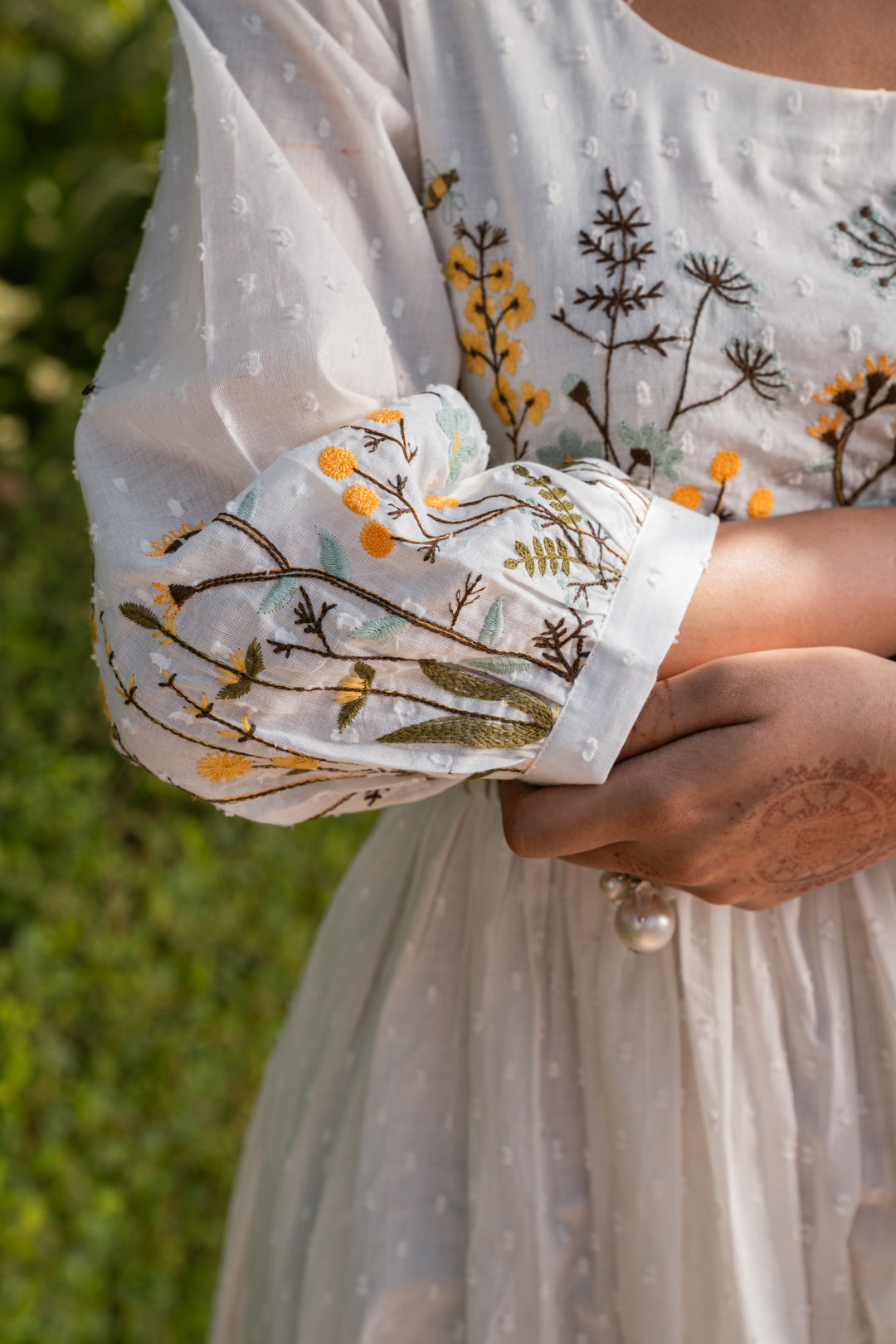 White Cotton Embroidered Designer Flared Dress