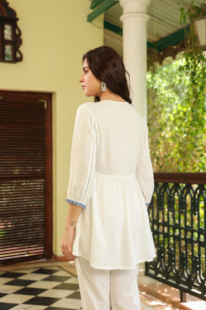 White Cotton Embroidered Top