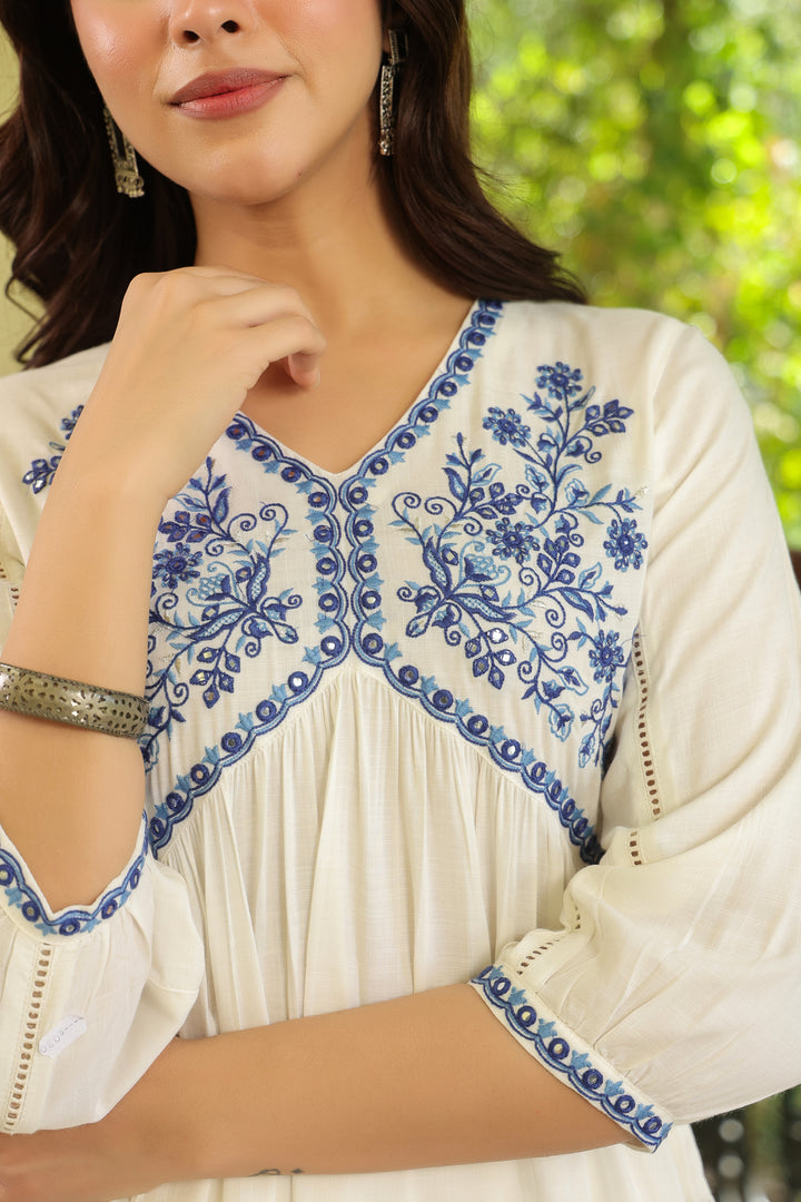 White Cotton Embroidered Top