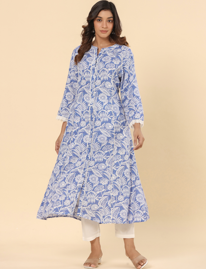 Powder Blue Printed Kurta