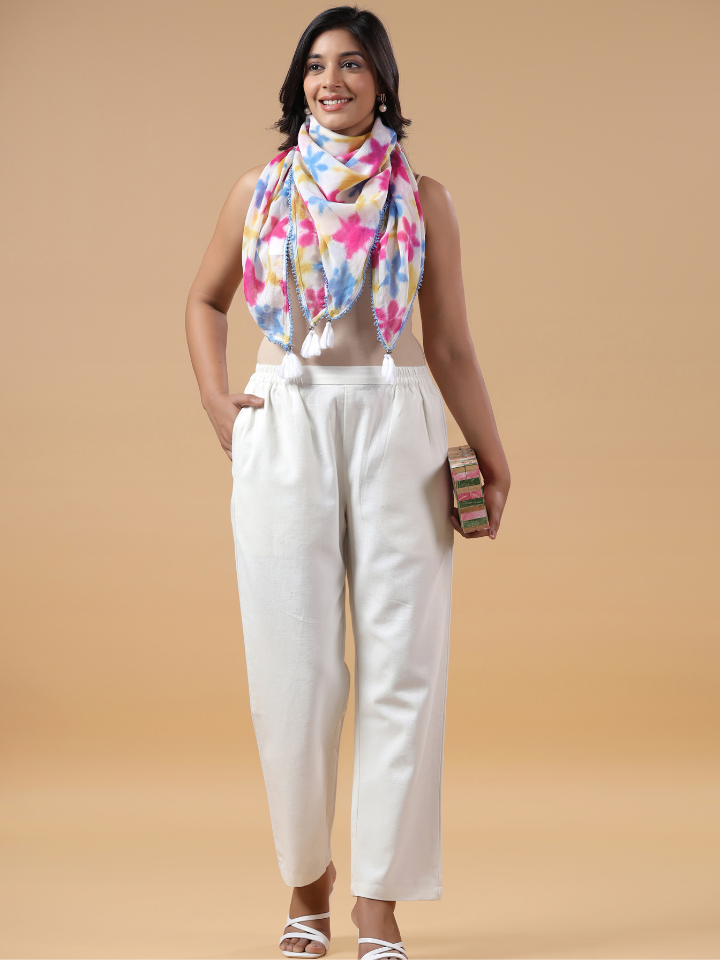 Multicolor Cotton Hand Tie & Dye Detailed Scarf