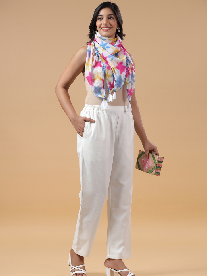 Multicolor Cotton Hand Tie & Dye Detailed Scarf