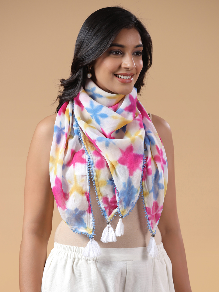 Multicolor Cotton Hand Tie & Dye Detailed Scarf