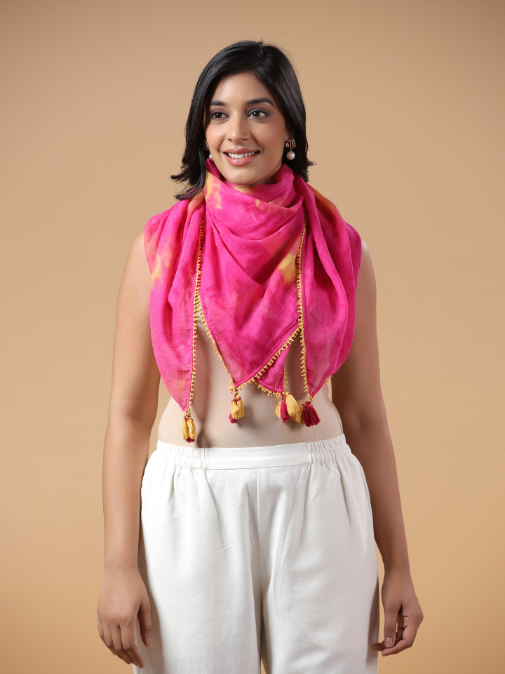 Multicolor Cotton Hand Tie & Dye Detailed Scarf