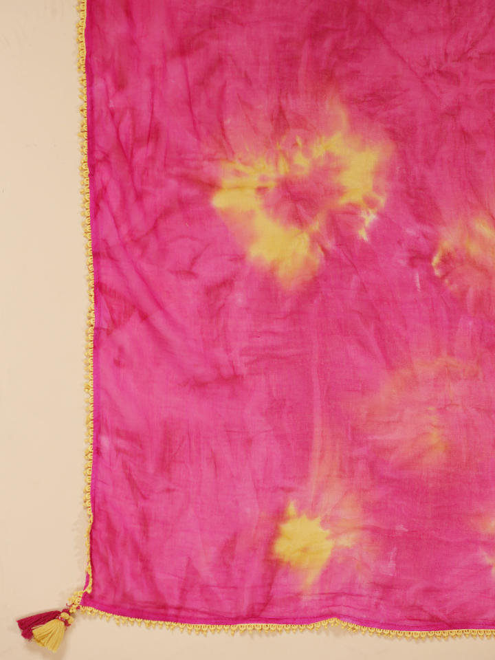 Multicolor Cotton Hand Tie & Dye Detailed Scarf