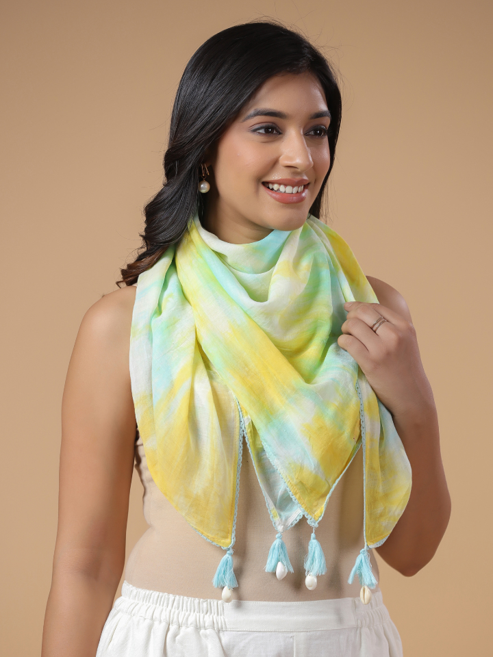 Multicolor Cotton Hand Tie & Dye Detailed Scarf